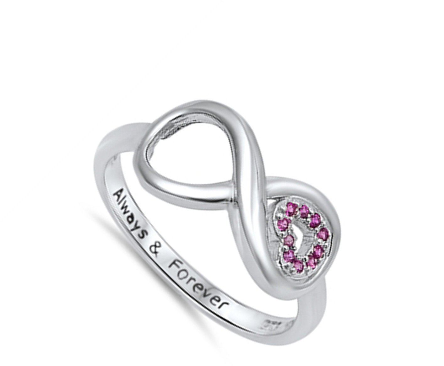 Infinity Heart Always & Forever Simulated Ruby Promise Ring Sterling Silver Size 11