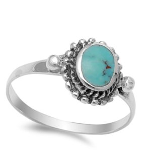 Women's Nugget Simulated Turquoise Cute Ring New .925 Sterling Silver Band Size 8