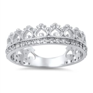 princess crown tiara clear cz love ring new .925 sterling silver band size 6