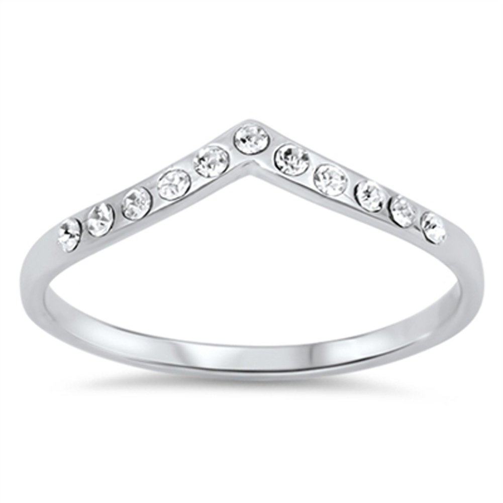 Chevron Pointed Arrow White CZ Promise Ring .925 Sterling Silver Band Size 4