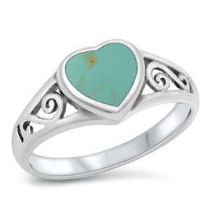 Celtic Heart Simulated Turquoise Promise Ring New .925 Sterling Silver Band Size 4