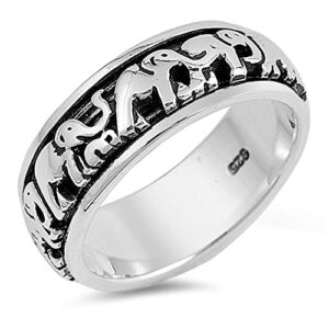 Elephant Spinner Eternity Wedding Ring New .925 Sterling Silver Band Size 8