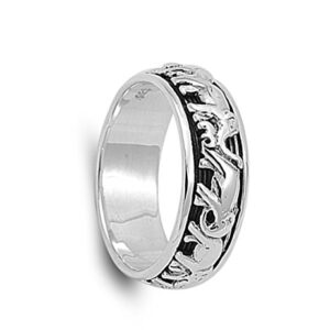 Elephant Spinner Eternity Wedding Ring New .925 Sterling Silver Band Size 8