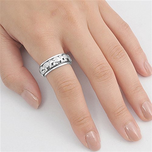 Elephant Spinner Eternity Wedding Ring New .925 Sterling Silver Band Size 8