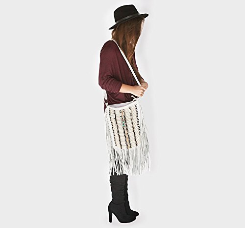 White Boho Bag | Real Leather | Fringe Purse | Bohemian Bags | Hobo Tote Handbag