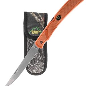 OUTDOOR EDGE Fish & Bone - Folding Fillet Knife with 5.0" 440A Stainless Steel Blade for Fish and processing big game - Pocket Clip (Orange)