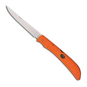 OUTDOOR EDGE Fish & Bone - Folding Fillet Knife with 5.0" 440A Stainless Steel Blade for Fish and processing big game - Pocket Clip (Orange)