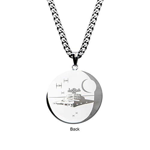 Star Wars Jewelry Unisex Adult Stainless Steel Galactic Empire and Death Star Etched Small Pendant Necklace 26 inch, Black/Silver, One Size, Black, Silver