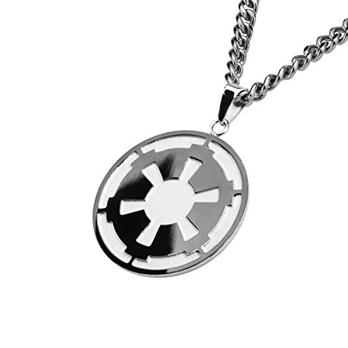 Star Wars Jewelry Unisex Adult Stainless Steel Galactic Empire and Death Star Etched Small Pendant Necklace 26 inch, Black/Silver, One Size, Black, Silver