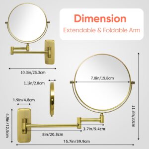 GURUN 8-Inch Double-Sided Wall Mount Makeup Mirror Antique Satin Brass with 7X Magnification Bathroom Mirror for Hotel Antique Satin Brass M1406K(8in,7X)