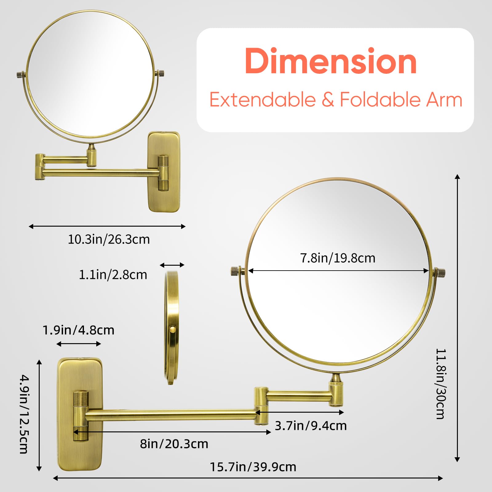 GURUN 8-Inch Double-Sided Wall Mount Makeup Mirror Antique Satin Brass with 7X Magnification Bathroom Mirror for Hotel Antique Satin Brass M1406K(8in,7X)