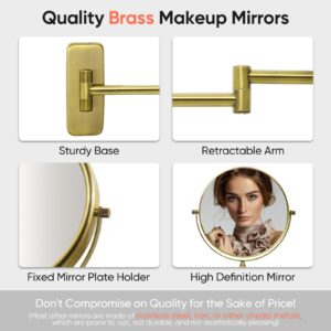 GURUN 8-Inch Double-Sided Wall Mount Makeup Mirror Antique Satin Brass with 7X Magnification Bathroom Mirror for Hotel Antique Satin Brass M1406K(8in,7X)