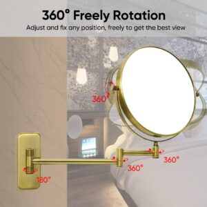 GURUN 8-Inch Double-Sided Wall Mount Makeup Mirror Antique Satin Brass with 7X Magnification Bathroom Mirror for Hotel Antique Satin Brass M1406K(8in,7X)