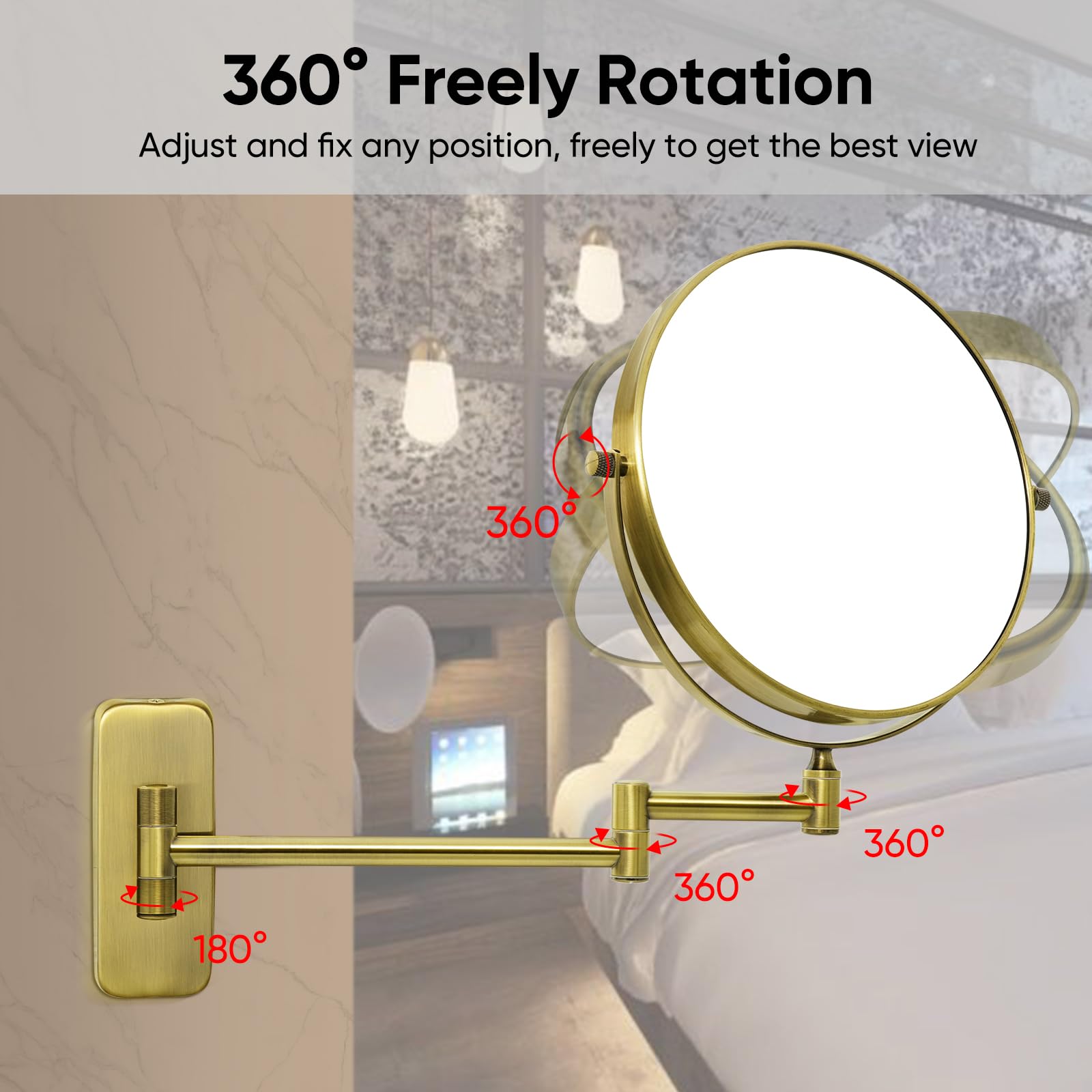 GURUN 8-Inch Double-Sided Wall Mount Makeup Mirror Antique Satin Brass with 7X Magnification Bathroom Mirror for Hotel Antique Satin Brass M1406K(8in,7X)