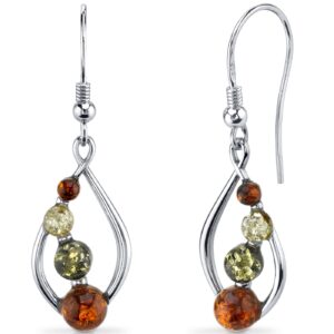 peora genuine baltic amber open leaf dangle earrings for women 925 sterling silver, rich multiple colors, fishhooks