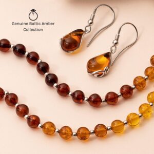 Peora Genuine Baltic Amber Teardrop Earrings for Women 925 Sterling Silver, Rich Cognac Color, Fishhooks