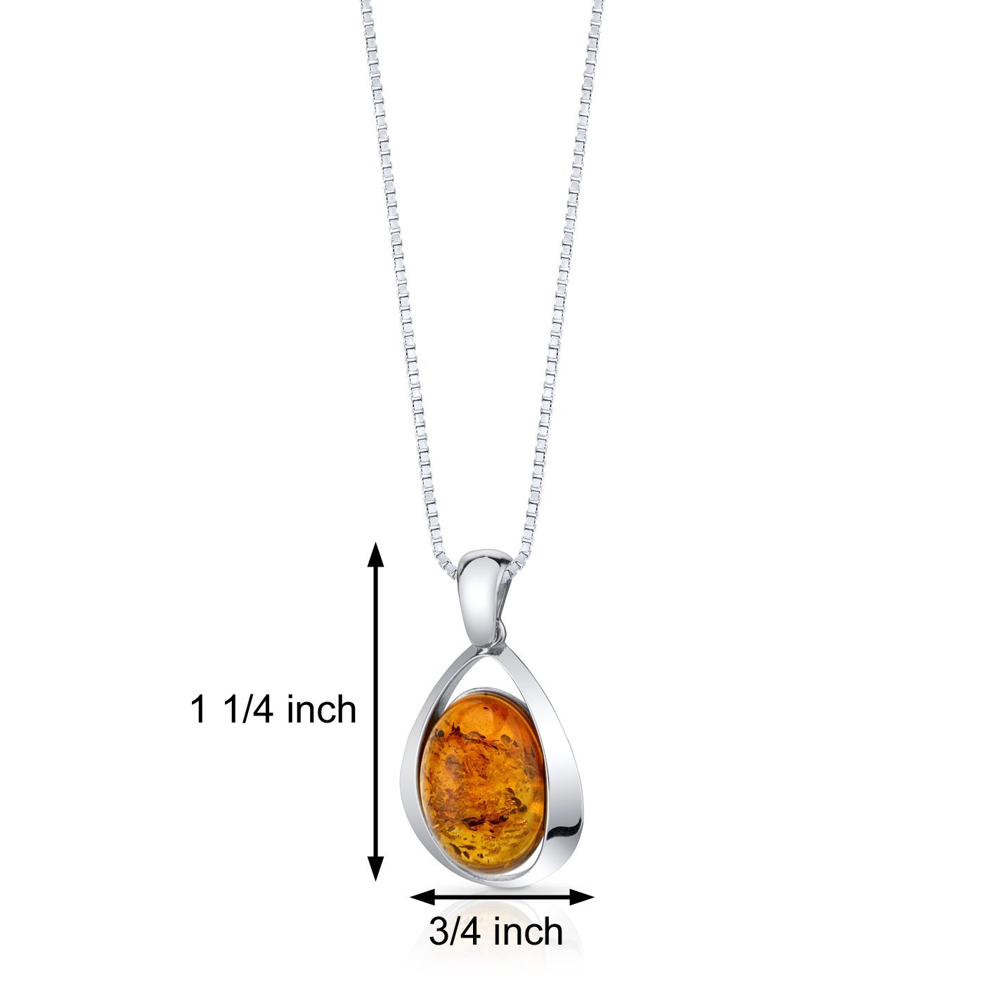 PEORA Genuine Baltic Amber Floating Solitaire Pendant Necklace for Women 925 Sterling Silver, Rich Cognac Color, with 18 inch Chain