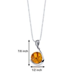 PEORA Genuine Baltic Amber Pendant Necklace for Women 925 Sterling Silver, Rich Cognac Color Solitaire Ball with 18 inch Chain