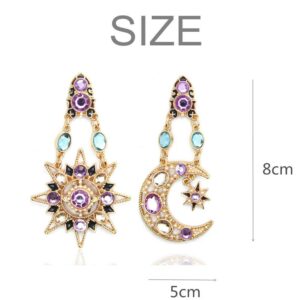 JOJO & LIN 18K Real Gold Plated Asymmetrical Earrings Sun Moon Star Statement Earrings for Women