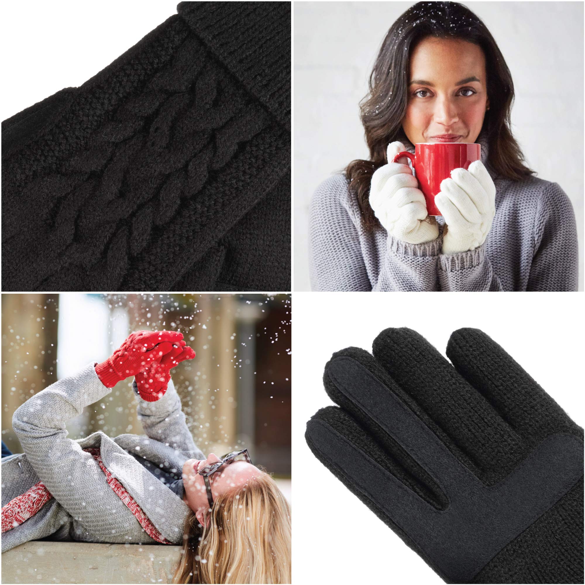 isotoner Women's Cable Knit Gloves with Touchscreen Palm Patches, One Size, Black