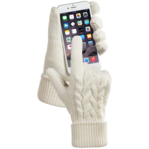 isotoner Women's Cable Knit Gloves with Touchscreen Palm Patches, One Size, Ivory