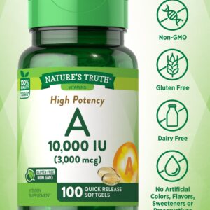 Vitamin A 10000 IU Softgels | 100 Count | Non-GMO, Gluten Free Supplement | by Nature's Truth