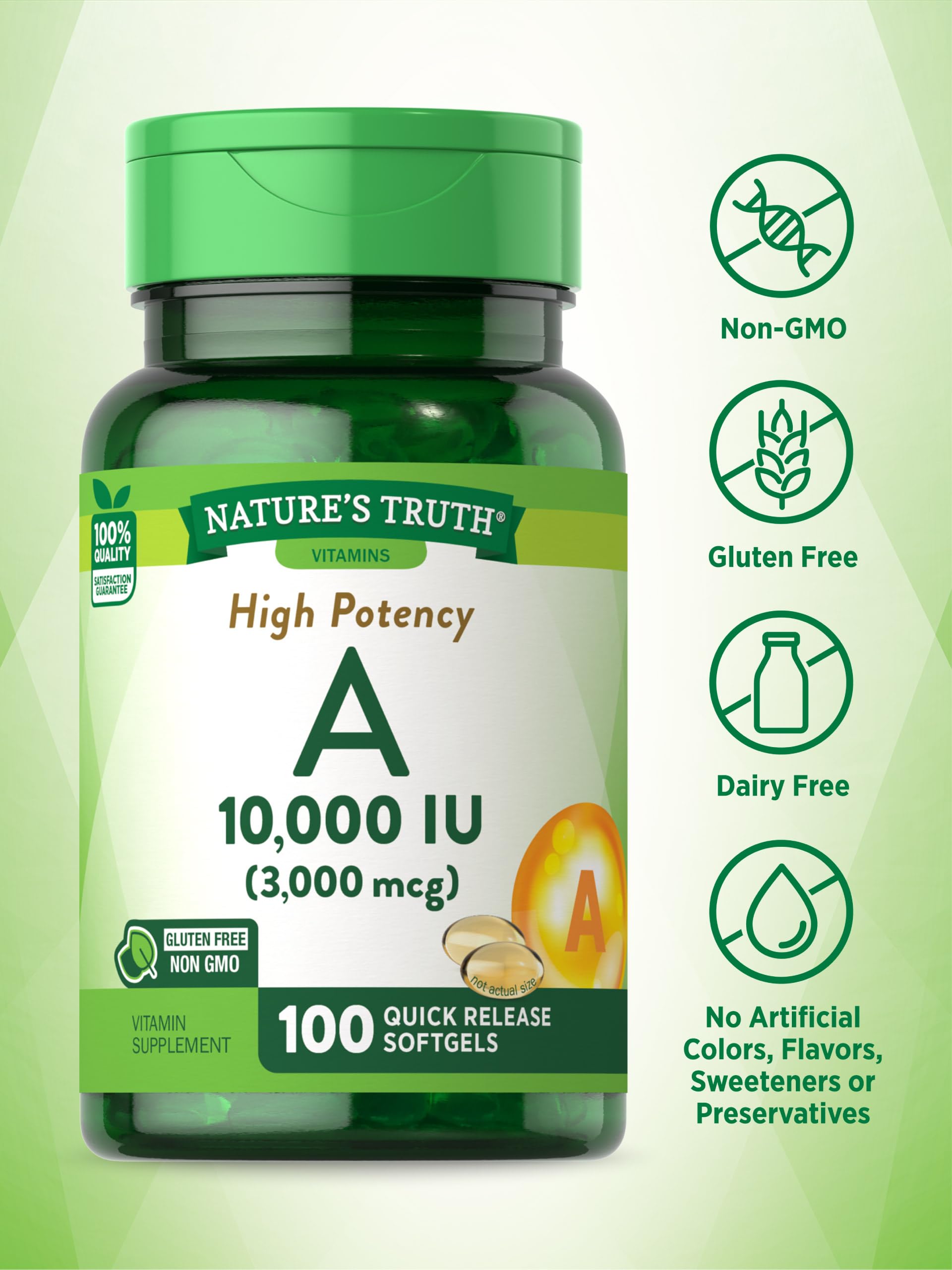 Vitamin A 10000 IU Softgels | 100 Count | Non-GMO, Gluten Free Supplement | by Nature's Truth