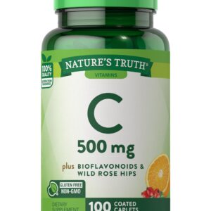 Vitamin C with Rose HIPS and Bioflavonoids | 500mg | 100 Caplets | Vegetarian, Non-GMO & Gluten Free | by Nature's Truth.