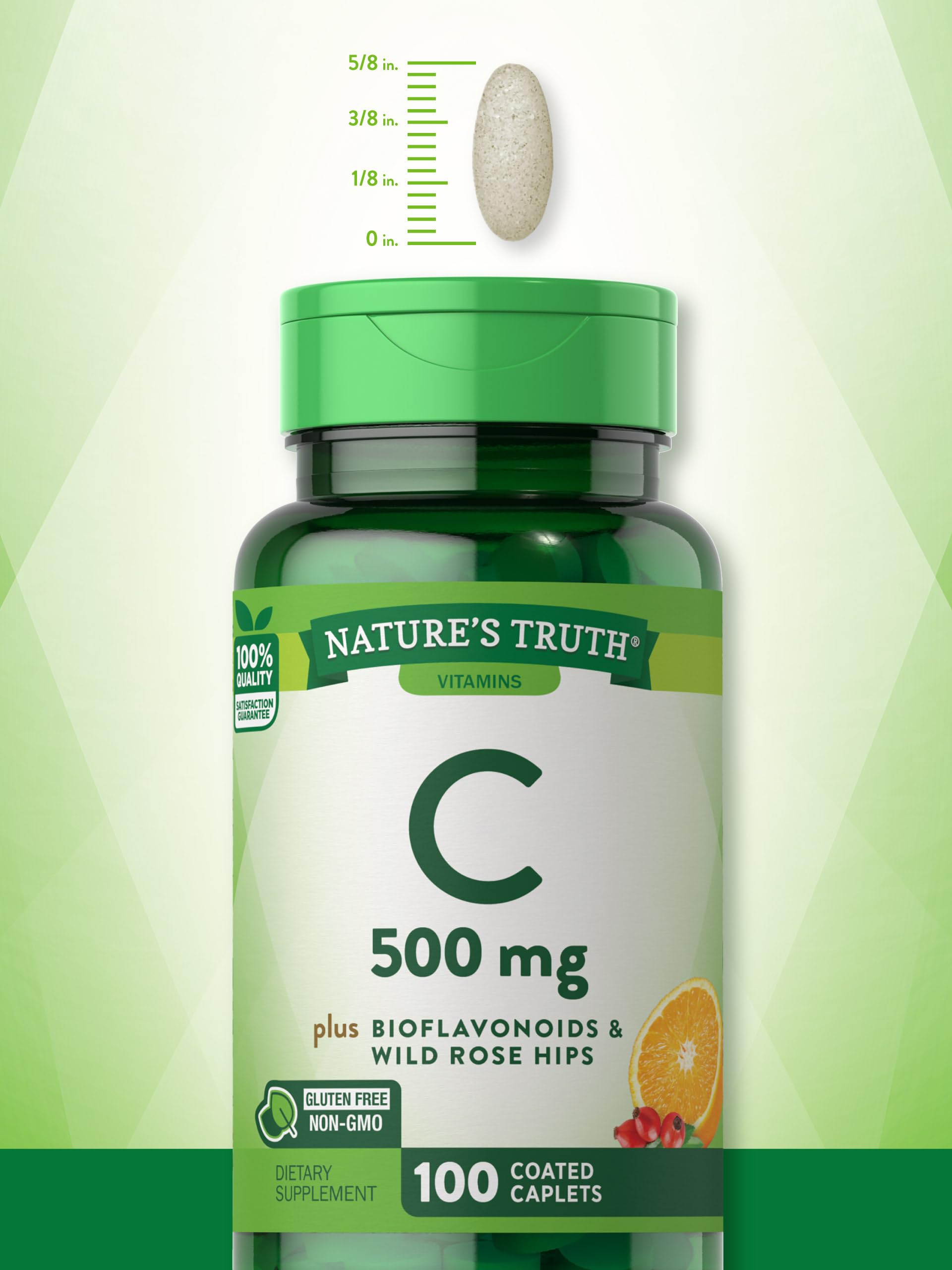 Vitamin C with Rose HIPS and Bioflavonoids | 500mg | 100 Caplets | Vegetarian, Non-GMO & Gluten Free | by Nature's Truth.