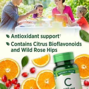 Vitamin C with Rose HIPS and Bioflavonoids | 500mg | 100 Caplets | Vegetarian, Non-GMO & Gluten Free | by Nature's Truth.