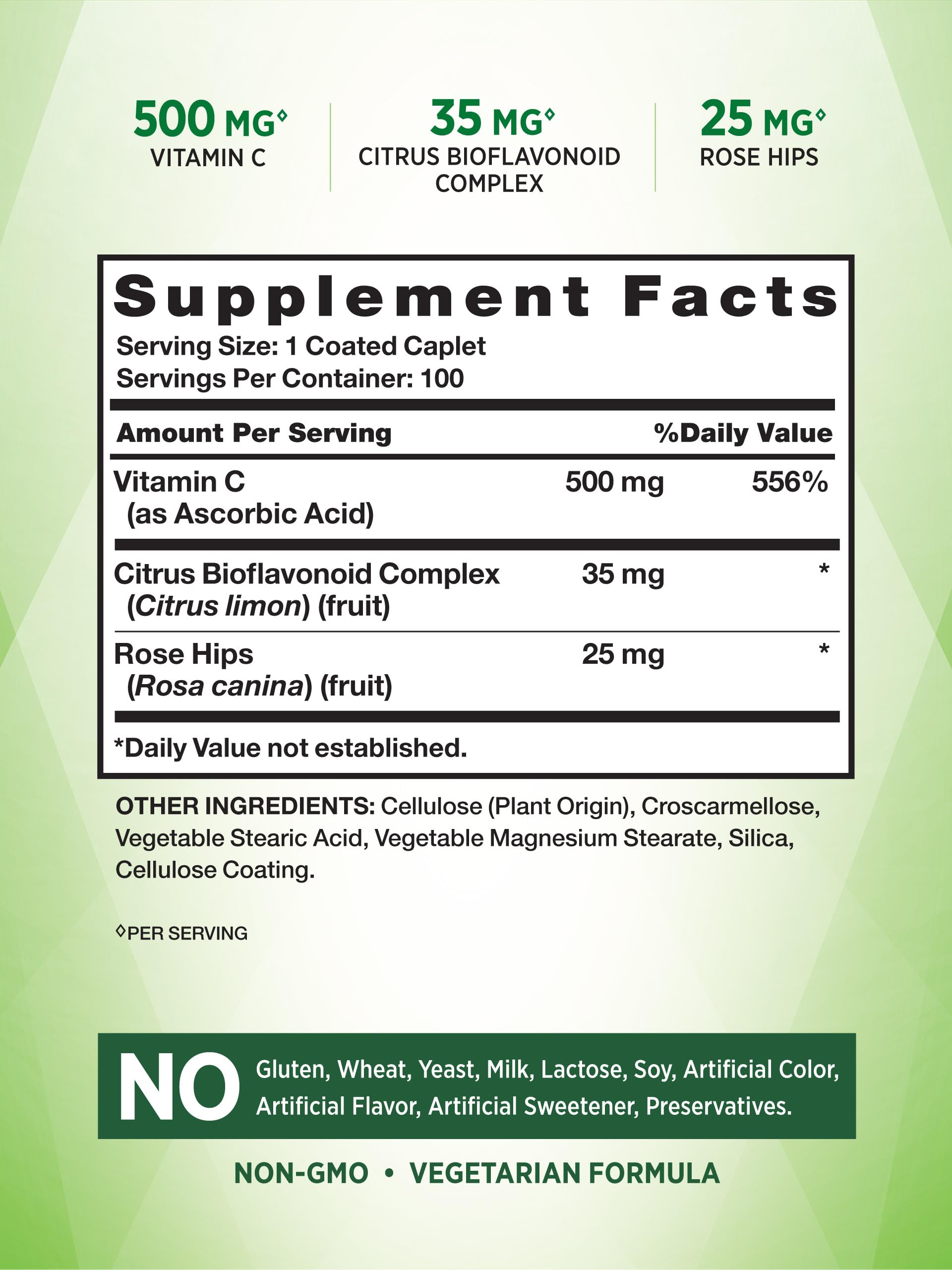 Vitamin C with Rose HIPS and Bioflavonoids | 500mg | 100 Caplets | Vegetarian, Non-GMO & Gluten Free | by Nature's Truth.