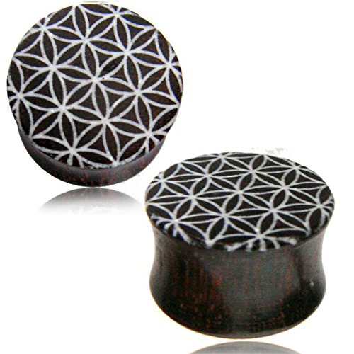 Chic-Net Wood Plug Tamarind Bone Inlay Flower of Life handcarved Tribal Tunnel Expander 00g=8mm