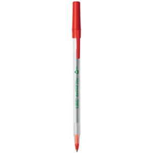 BIC ReVolution Round Stic Ball Point Red Pens, Medium Point (1.0mm), Made From 74% Recycled Plastic, Red Pens, 50-Count