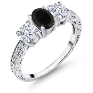 gem stone king 925 sterling silver black onyx wedding engagement ring for women (2.42 cttw, gemstone birthstone, available in size 5, 6, 7, 8, 9)