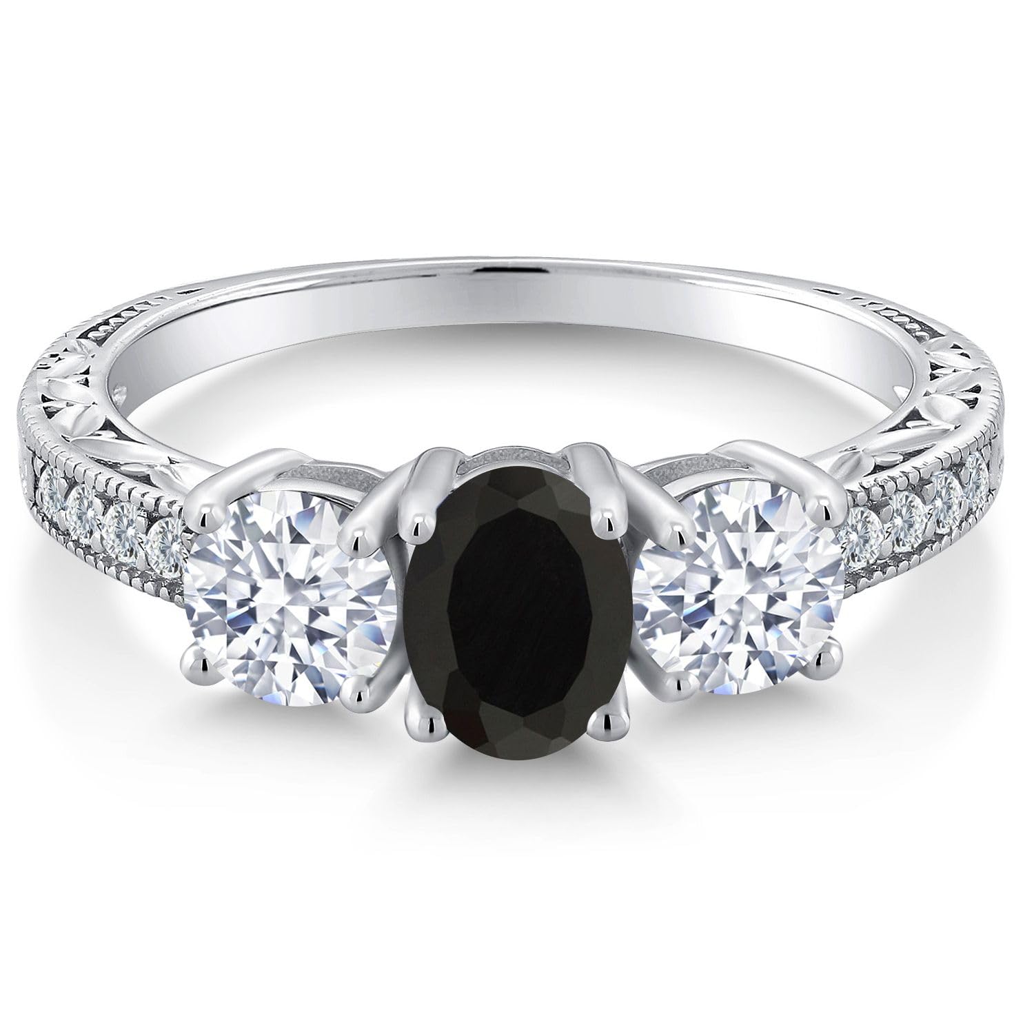 Gem Stone King 925 Sterling Silver Black Onyx Wedding Engagement Ring For Women (2.42 Cttw, Gemstone Birthstone, Available in size 5, 6, 7, 8, 9)