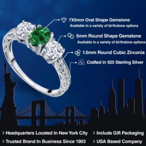 Gem Stone King 925 Sterling Silver Oval Green Simulated Emerald 3 Stone Ring | 2.22 Cttw | 3 Stone Wedding Engagement Anniversary Promise Ring For Women (Size 7)