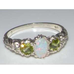 LetsBuyGold 10k White Gold Real Genuine Opal and Peridot Womens Trilogy Engagement Ring - Size 6