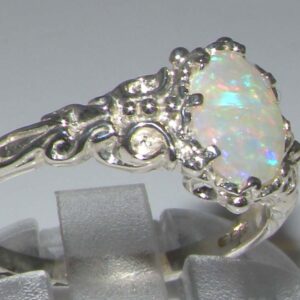 LetsBuyGold 10k White Gold Real Genuine Opal Womens Promise Ring - Size 9