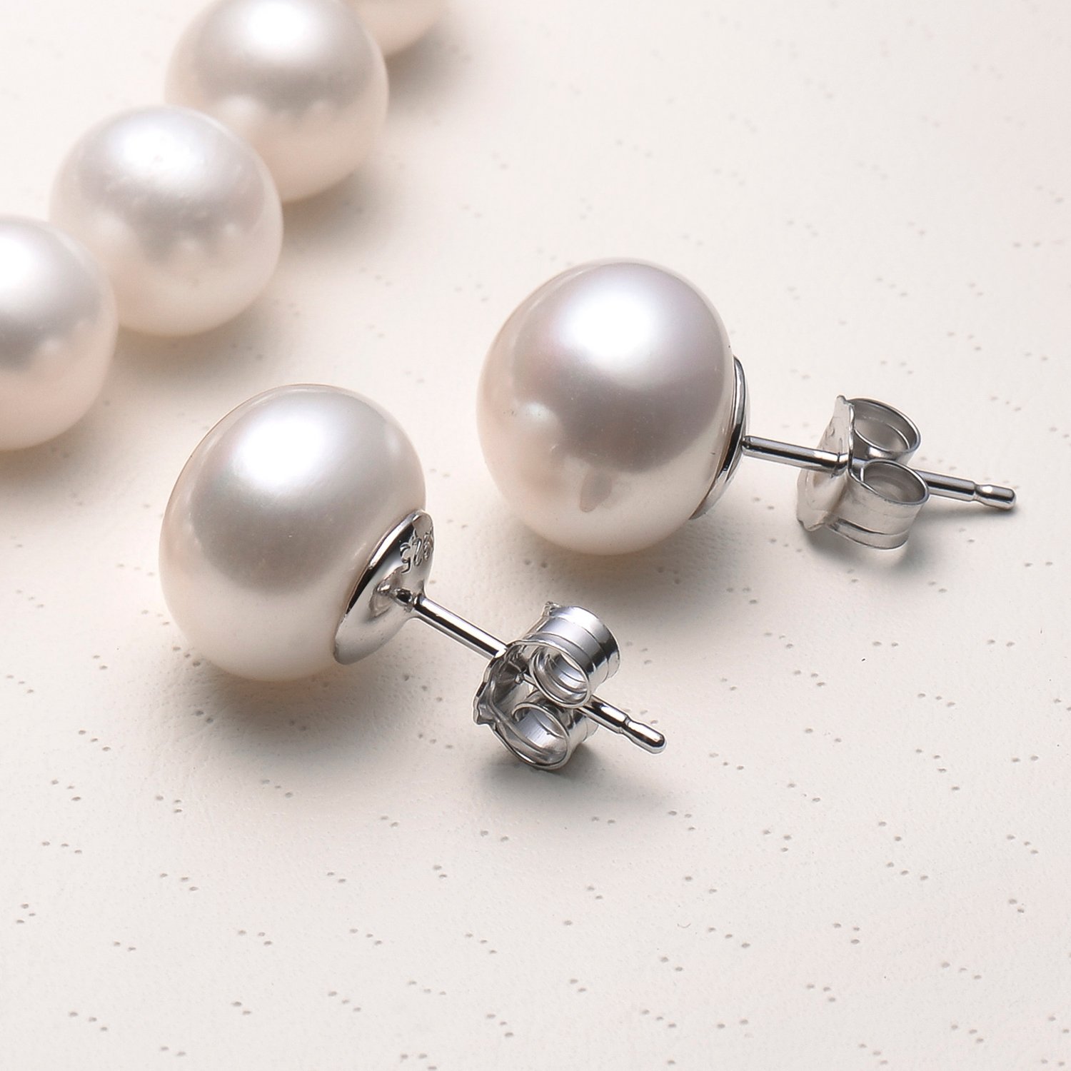 Pearl Earrings 10-11mm Button Freshwater Cultured Pearls 925 Sterling Silver Stud Earrings- VIKI LYNN