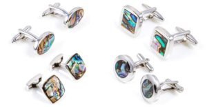 mrcuff abalone 4 pairs cufflinks in a presentation gift box & polishing cloth