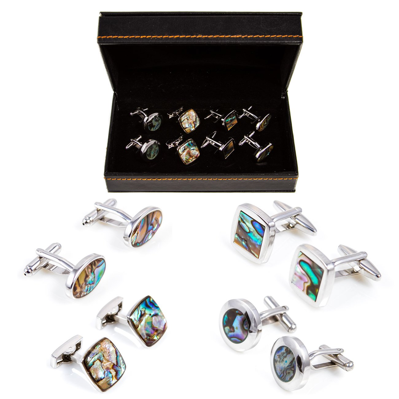 MRCUFF Abalone 4 Pairs Cufflinks in a Presentation Gift Box & Polishing Cloth