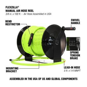 Flexzilla Manual Open Face Air Hose Reel, 3/8 in. x 50 ft., Heavy Duty, Lightweight, Hybrid, ZillaGreen - L8652FZ