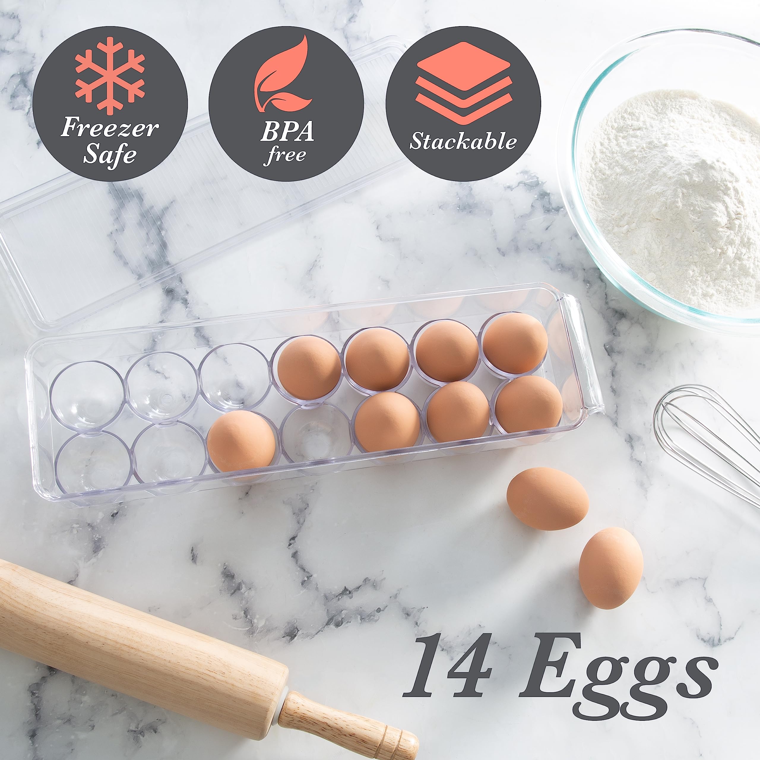 Kitchen Details, Refrigerator Storage, Fridge Organizer, Clear with Handles Egg Crate, 1 PACK