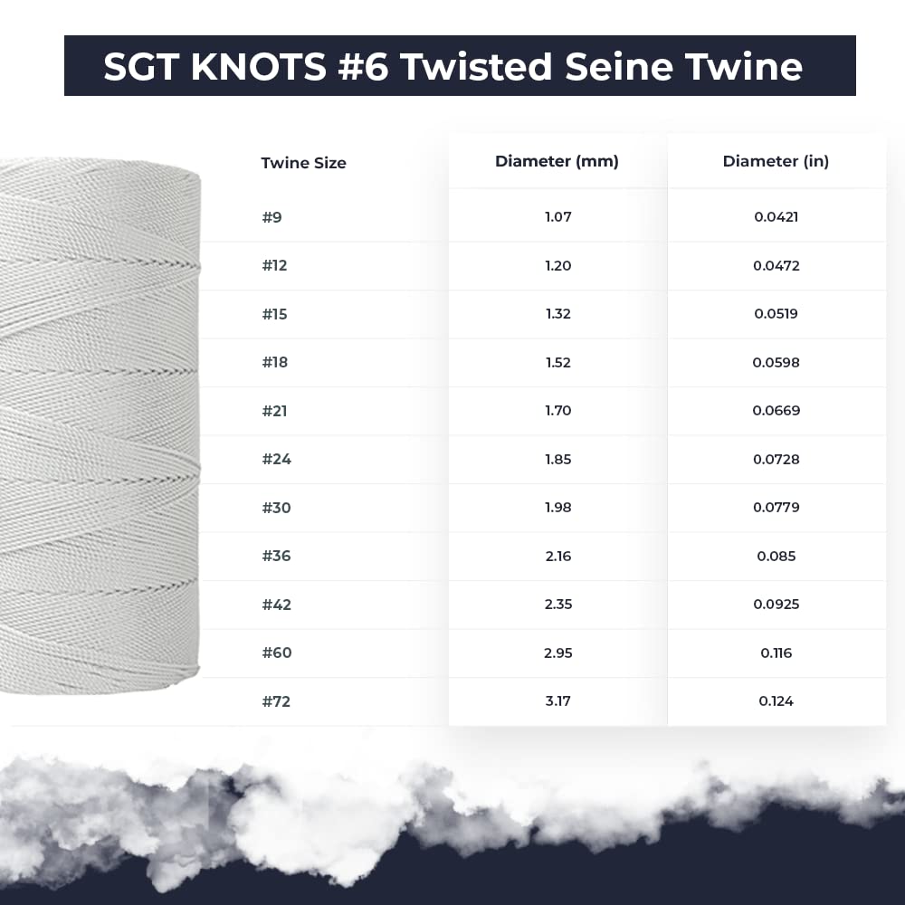 SGT KNOTS #6 Twisted Seine Twine - 100% Nylon Fiber, Utility Line for Crafting, Camping, Marine and More (3970ft)