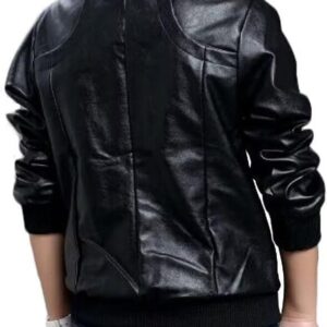 Chinaface Boy's Trendy Stand-Collar PU Leather Spring Moto Jacket Black-Large (Tag140, 9/10T)