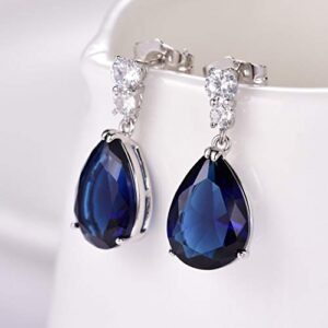 GULICX Fashion Jewellery Silver Tone Blue Zirconia Teardrop Drop Earrings for Women