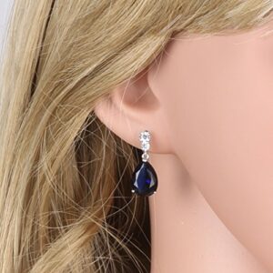 GULICX Fashion Jewellery Silver Tone Blue Zirconia Teardrop Drop Earrings for Women