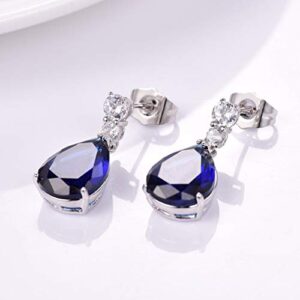 GULICX Fashion Jewellery Silver Tone Blue Zirconia Teardrop Drop Earrings for Women