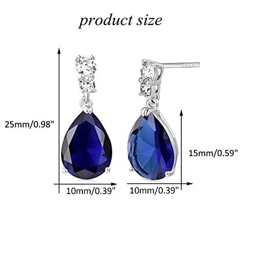 GULICX Fashion Jewellery Silver Tone Blue Zirconia Teardrop Drop Earrings for Women