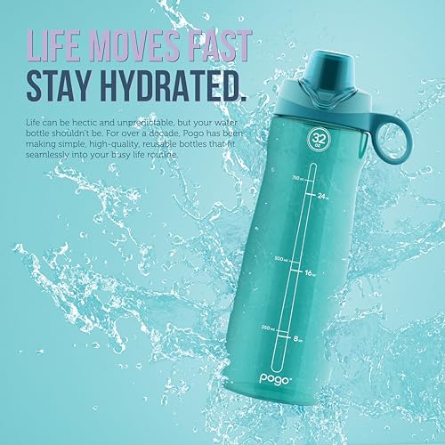 Pogo BPA-Free Tritan Plastic Water Bottle with Chug Lid, 40 Oz, Grey